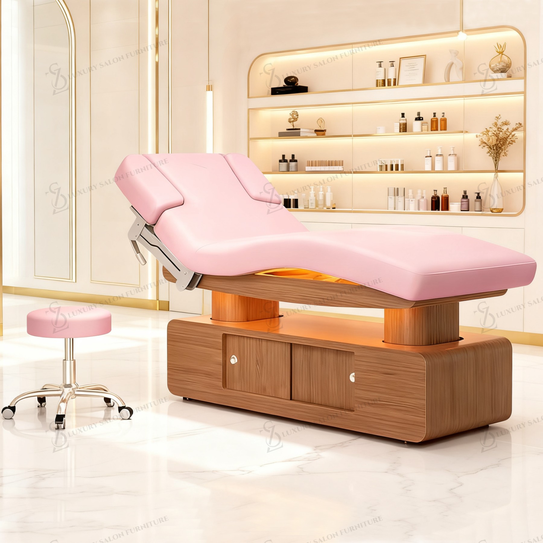 Spa Wellness Beauty - Lüks 3/4 Motorlu Pembe Güzellik Yatağı